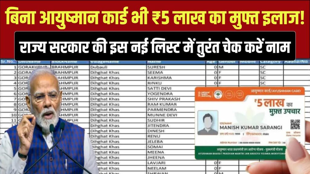 बिना आयुष्मान कार्ड भी ₹5 लाख का मुफ्त इलाज! राज्य सरकार की इस नई लिस्ट में अपना नाम तुरंत चेक करें। 1 free treatment without ayushman card state health scheme